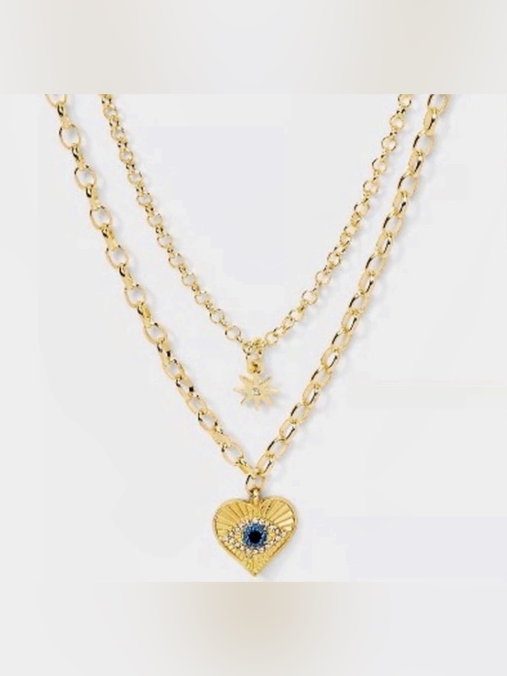 NWT Sugarfix by BaubleBar Layered “Guarding Gaze” evil eye gold necklace (2 pcs)